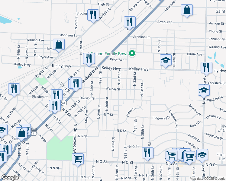 map of restaurants, bars, coffee shops, grocery stores, and more near 2226 Edwards Street in Fort Smith
