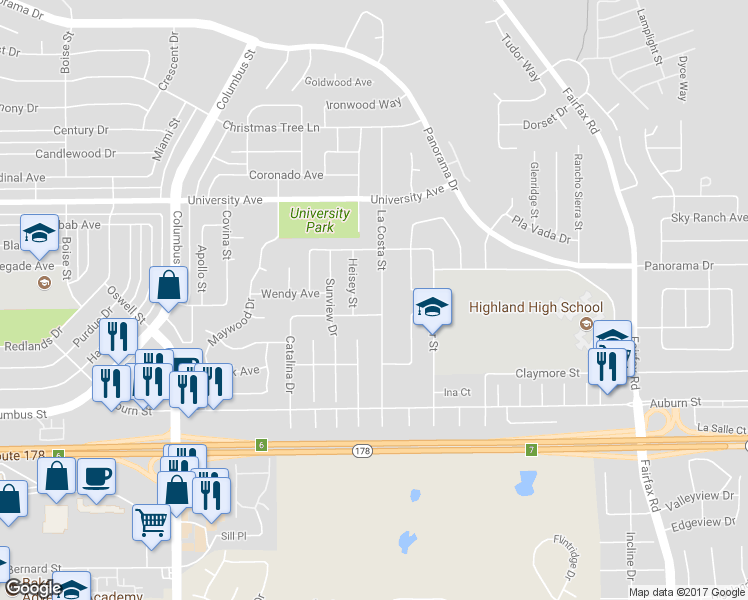 map of restaurants, bars, coffee shops, grocery stores, and more near 4616 San Miguel Way in Bakersfield