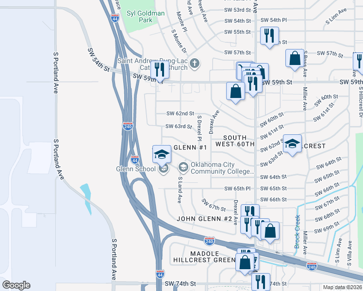 map of restaurants, bars, coffee shops, grocery stores, and more near 3130 Southwest 64th Street in Oklahoma City