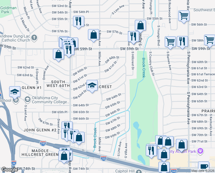 map of restaurants, bars, coffee shops, grocery stores, and more near 2618 Southwest 63rd Street in Oklahoma City
