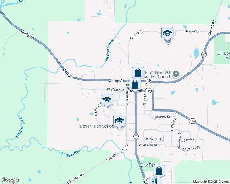 map of restaurants, bars, coffee shops, grocery stores, and more near 163 West Water Street in Dover