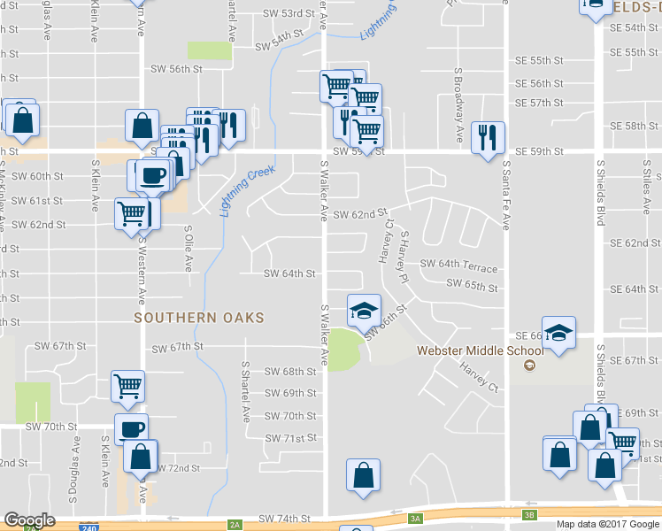 map of restaurants, bars, coffee shops, grocery stores, and more near 433 Southwest 64th Street in Oklahoma City