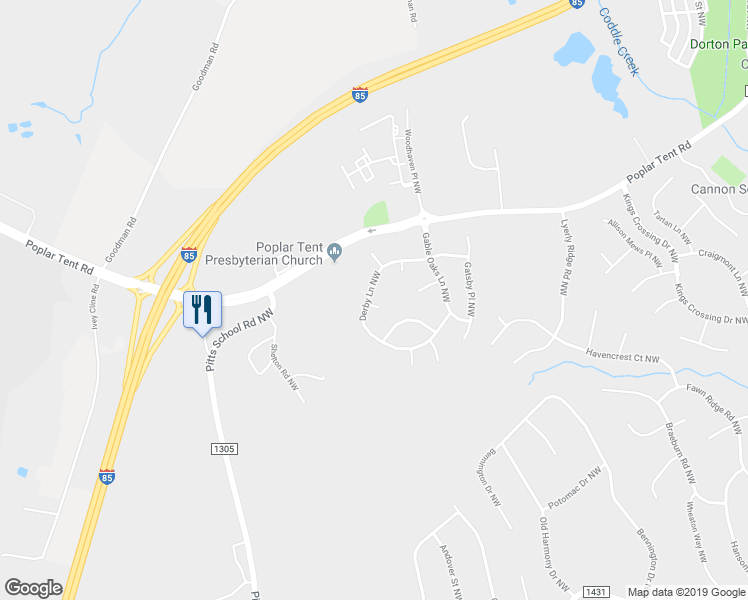 map of restaurants, bars, coffee shops, grocery stores, and more near 503 Roxanne Court Northwest in Concord