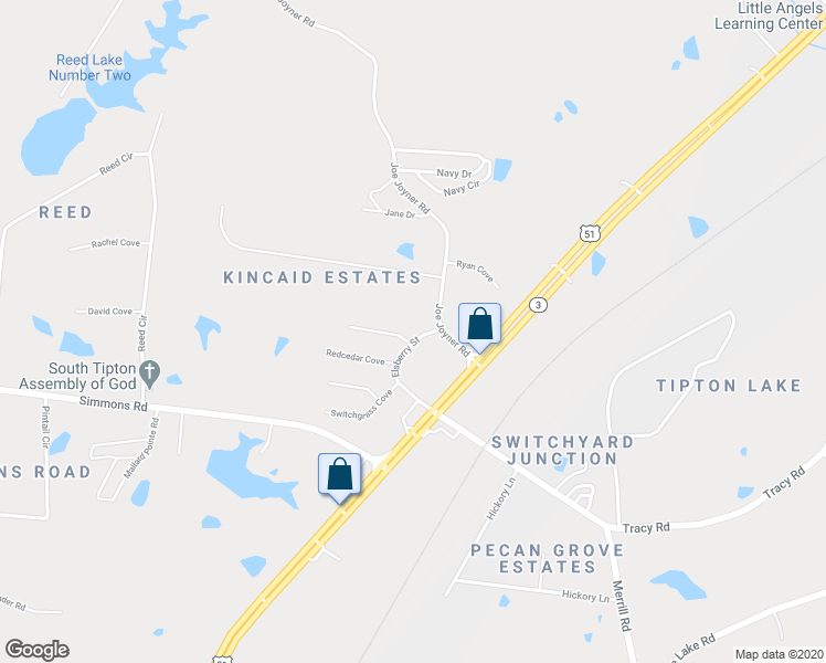 map of restaurants, bars, coffee shops, grocery stores, and more near 415 Elsberry Street in Munford