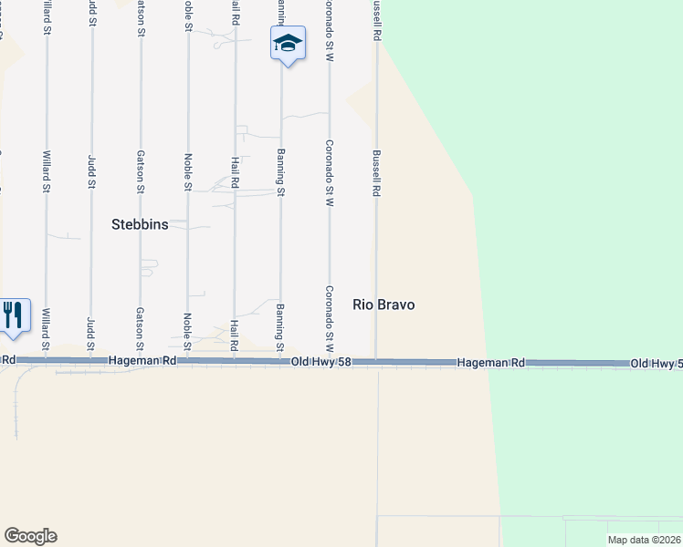 map of restaurants, bars, coffee shops, grocery stores, and more near 4550 Coronado Street West in Bakersfield