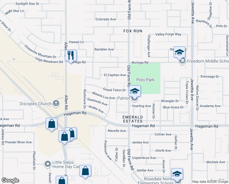 map of restaurants, bars, coffee shops, grocery stores, and more near 12310 Mauna Loa Avenue in Bakersfield
