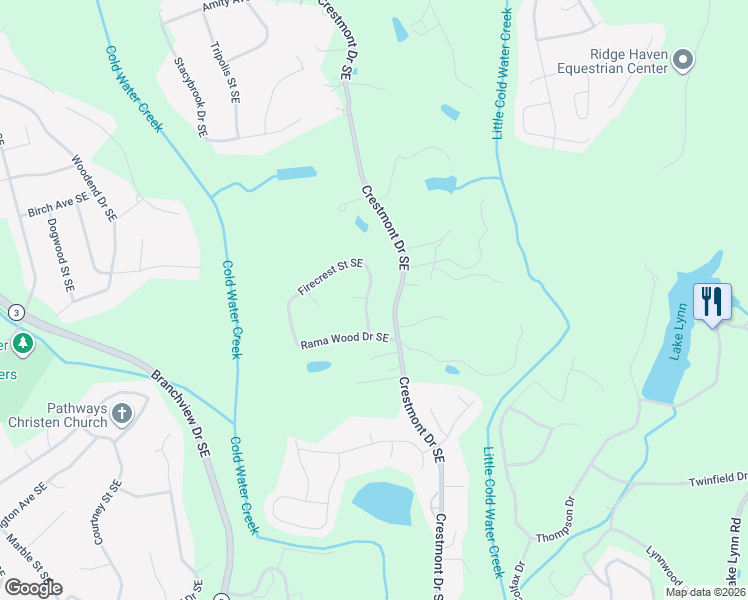 map of restaurants, bars, coffee shops, grocery stores, and more near 759 Firecrest Street Southeast in Concord