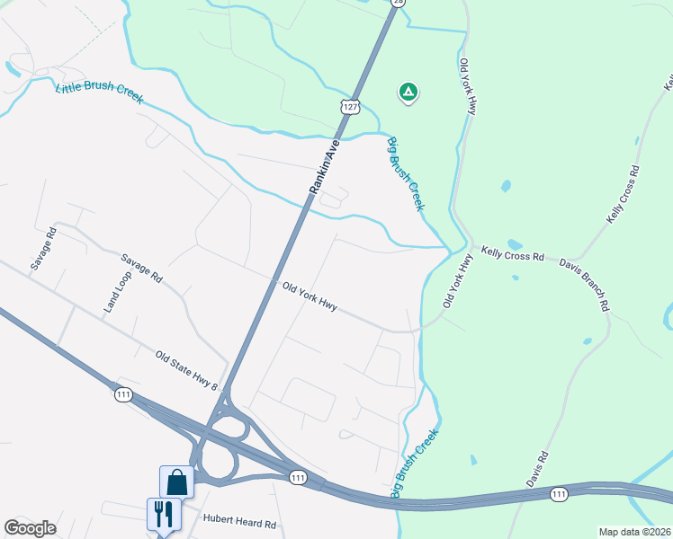 map of restaurants, bars, coffee shops, grocery stores, and more near 175 Old York Highway in Dunlap