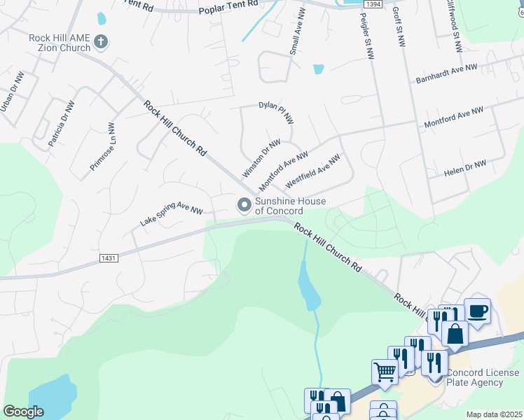 map of restaurants, bars, coffee shops, grocery stores, and more near 3020 Weddington Road in Concord