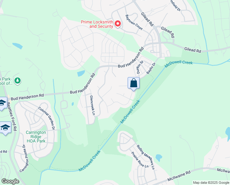 map of restaurants, bars, coffee shops, grocery stores, and more near 7601 Silverton Way in Huntersville