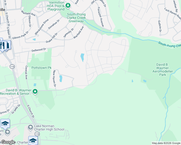 map of restaurants, bars, coffee shops, grocery stores, and more near 14713 Holbrooks Road in Huntersville
