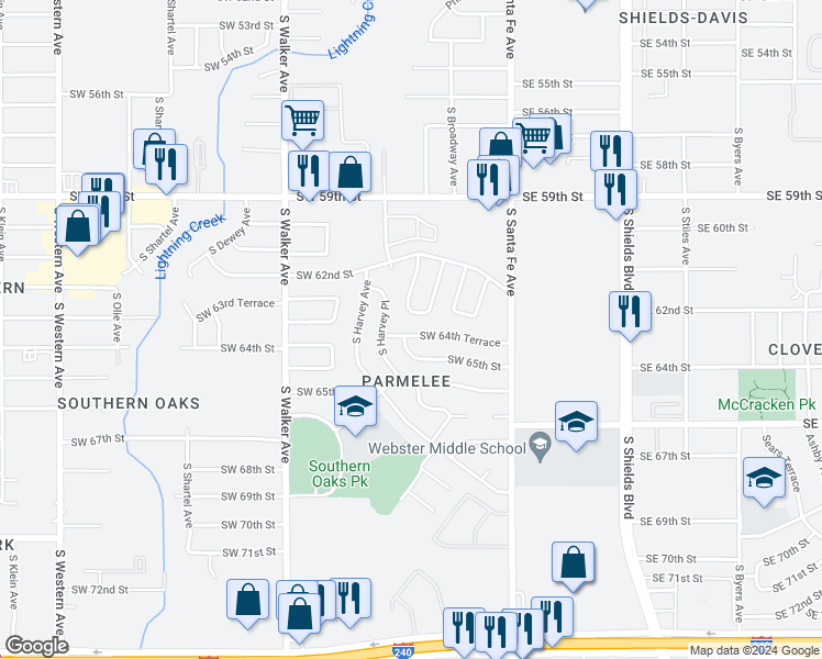 map of restaurants, bars, coffee shops, grocery stores, and more near 133 Southwest 64th Terrace in Oklahoma City