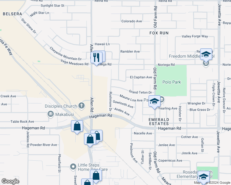 map of restaurants, bars, coffee shops, grocery stores, and more near 12608 Mauna Loa Avenue in Bakersfield