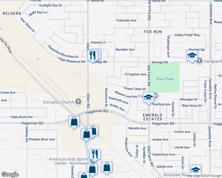 map of restaurants, bars, coffee shops, grocery stores, and more near 12608 Mauna Loa Avenue in Bakersfield