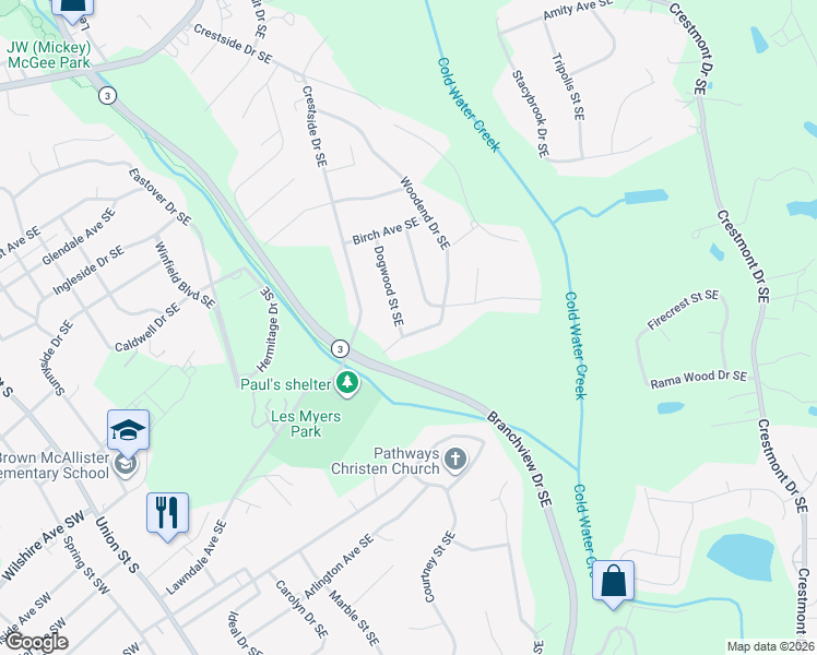 map of restaurants, bars, coffee shops, grocery stores, and more near 702 Woodend Drive Southeast in Concord