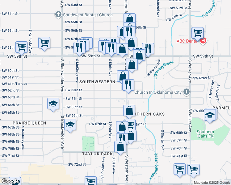 map of restaurants, bars, coffee shops, grocery stores, and more near 929 Southwest 64th Street in Oklahoma City