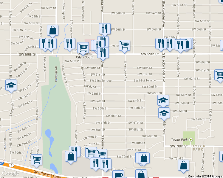map of restaurants, bars, coffee shops, grocery stores, and more near 1604 Southwest 63rd Street in Oklahoma City