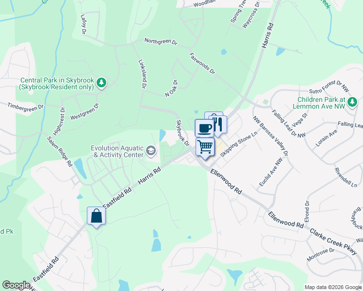 map of restaurants, bars, coffee shops, grocery stores, and more near 11118 Green Spring Drive in Huntersville