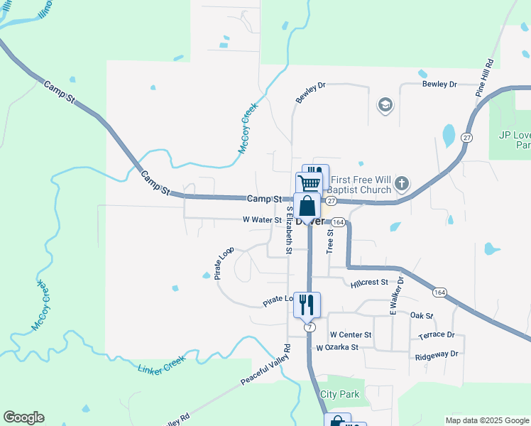 map of restaurants, bars, coffee shops, grocery stores, and more near 163 West Water Street in Dover