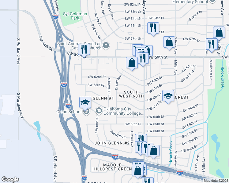 map of restaurants, bars, coffee shops, grocery stores, and more near 3041 Southwest 61st Street in Oklahoma City