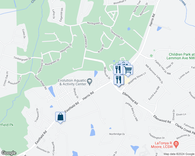 map of restaurants, bars, coffee shops, grocery stores, and more near 830 Skybrook Drive in Huntersville