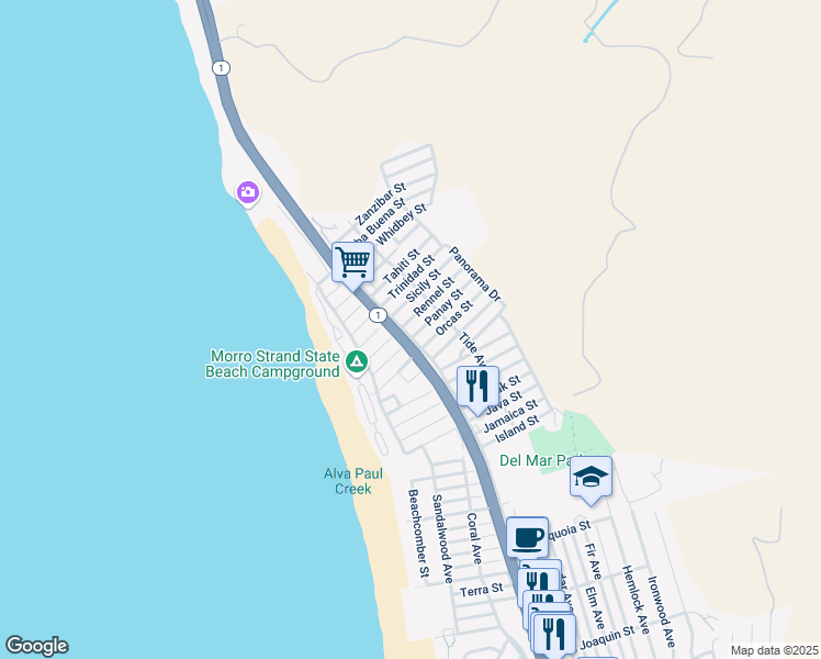 map of restaurants, bars, coffee shops, grocery stores, and more near 321 Sicily Street in Morro Bay