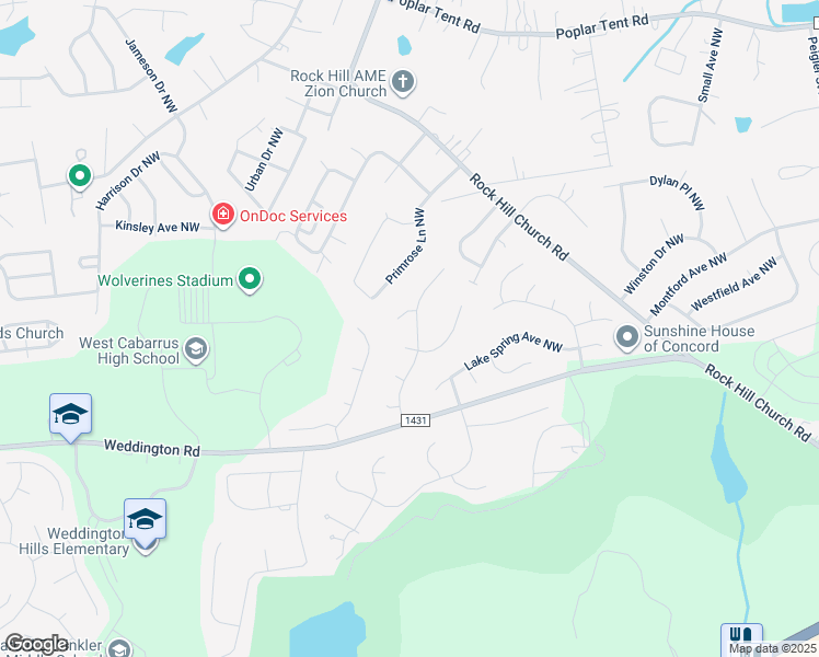 map of restaurants, bars, coffee shops, grocery stores, and more near 1061 Fairway Ridge Drive Northwest in Concord
