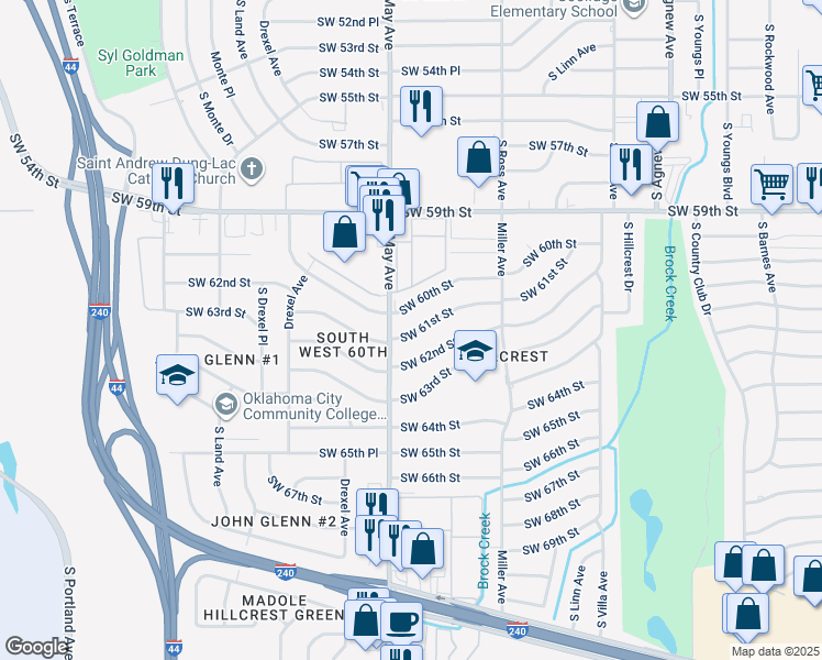 map of restaurants, bars, coffee shops, grocery stores, and more near 2833 Southwest 61st Street in Oklahoma City