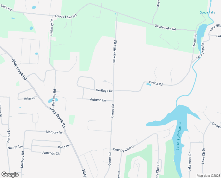 map of restaurants, bars, coffee shops, grocery stores, and more near 100 Heritage Drive in Tullahoma
