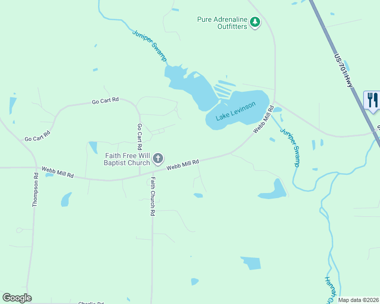 map of restaurants, bars, coffee shops, grocery stores, and more near 430 Webb Mill Road in Four Oaks