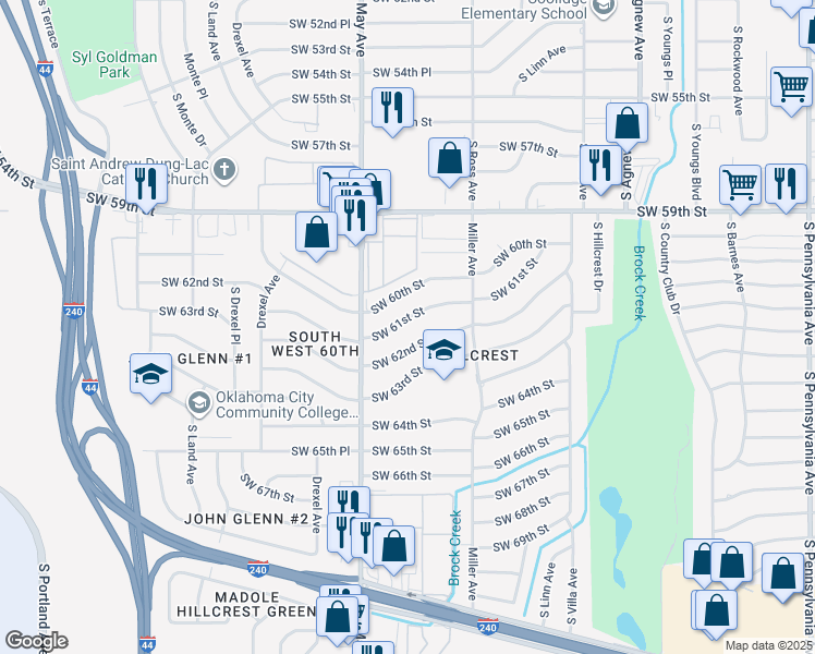 map of restaurants, bars, coffee shops, grocery stores, and more near 2736 Southwest 61st Street in Oklahoma City