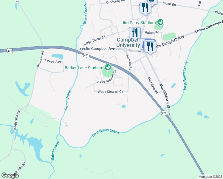 map of restaurants, bars, coffee shops, grocery stores, and more near 441 Wade Stewart Circle in Lillington