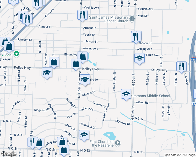 map of restaurants, bars, coffee shops, grocery stores, and more near 4415 Yorkshire Drive in Fort Smith