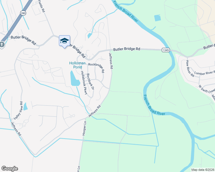 map of restaurants, bars, coffee shops, grocery stores, and more near 225 Branchwater Drive in Mills River
