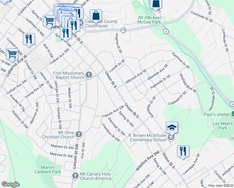 map of restaurants, bars, coffee shops, grocery stores, and more near 298 Union Street South in Concord