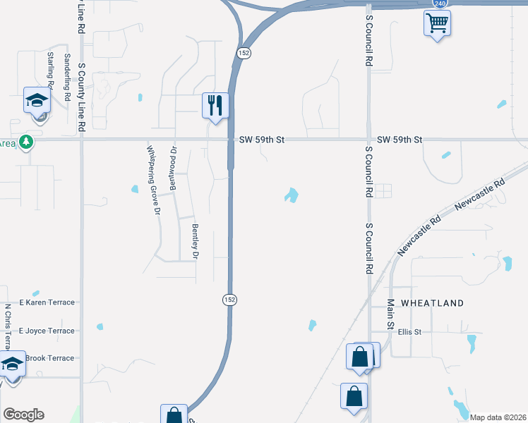 map of restaurants, bars, coffee shops, grocery stores, and more near Oklahoma 152 in Oklahoma City