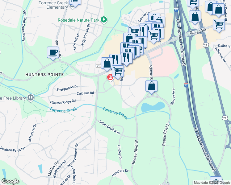 map of restaurants, bars, coffee shops, grocery stores, and more near 9622 Kincey Avenue in Huntersville