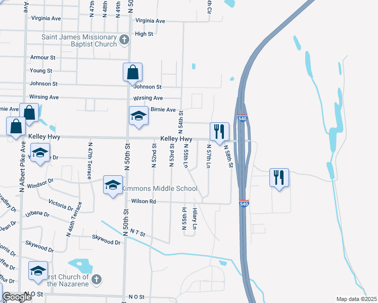 map of restaurants, bars, coffee shops, grocery stores, and more near 2320 North 55th Lane in Fort Smith