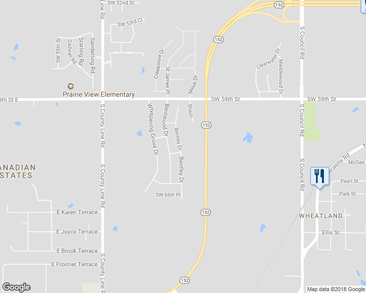 map of restaurants, bars, coffee shops, grocery stores, and more near 6416 Bentley Drive in Oklahoma City