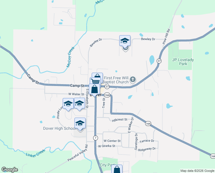 map of restaurants, bars, coffee shops, grocery stores, and more near 121 Camp Street in Dover