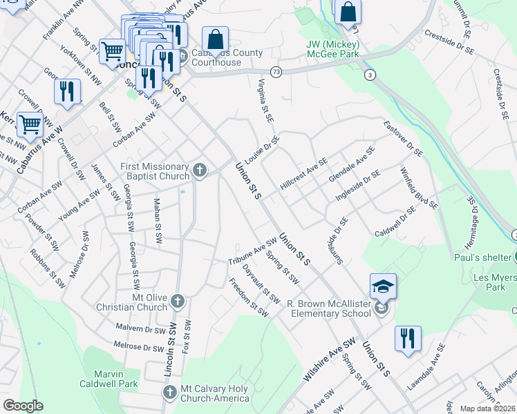 map of restaurants, bars, coffee shops, grocery stores, and more near 298 Union Street South in Concord