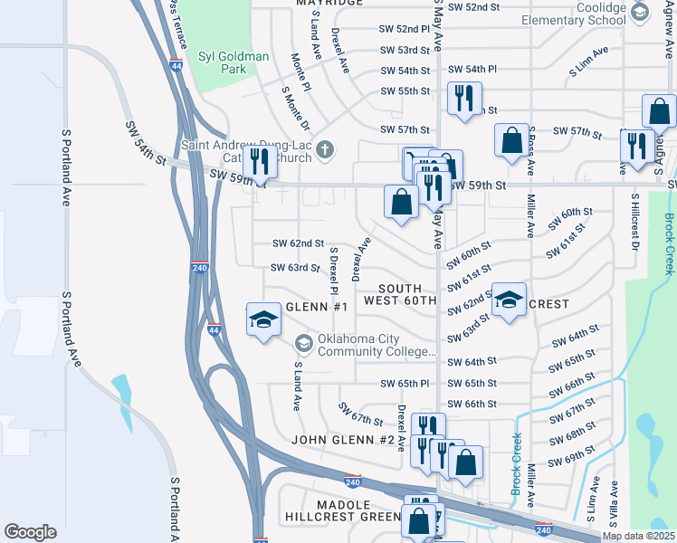 map of restaurants, bars, coffee shops, grocery stores, and more near 6324 South Drexel Place in Oklahoma City
