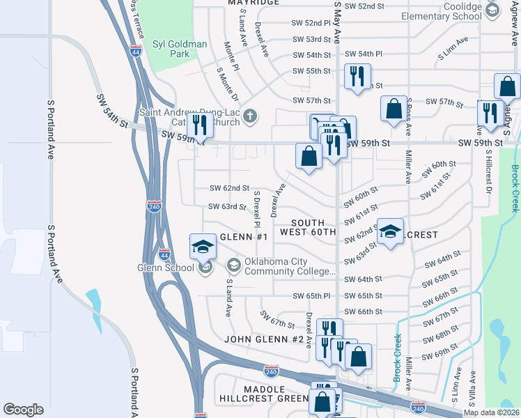 map of restaurants, bars, coffee shops, grocery stores, and more near 6324 South Drexel Place in Oklahoma City