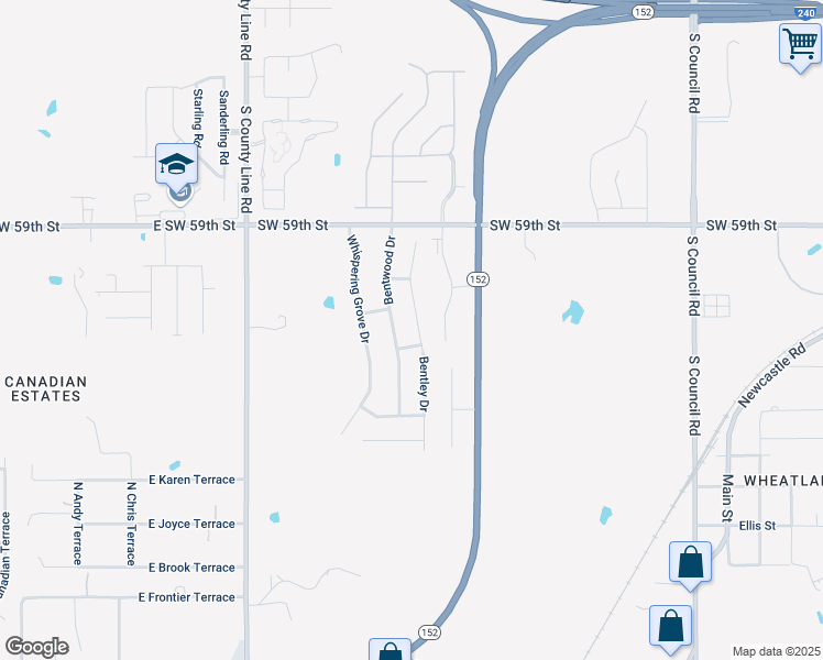 map of restaurants, bars, coffee shops, grocery stores, and more near 6409 Bentley Drive in Oklahoma City