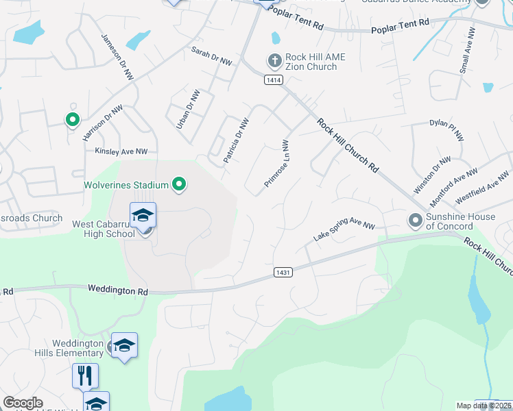 map of restaurants, bars, coffee shops, grocery stores, and more near 3758 Fieldcrest Circle Northwest in Concord