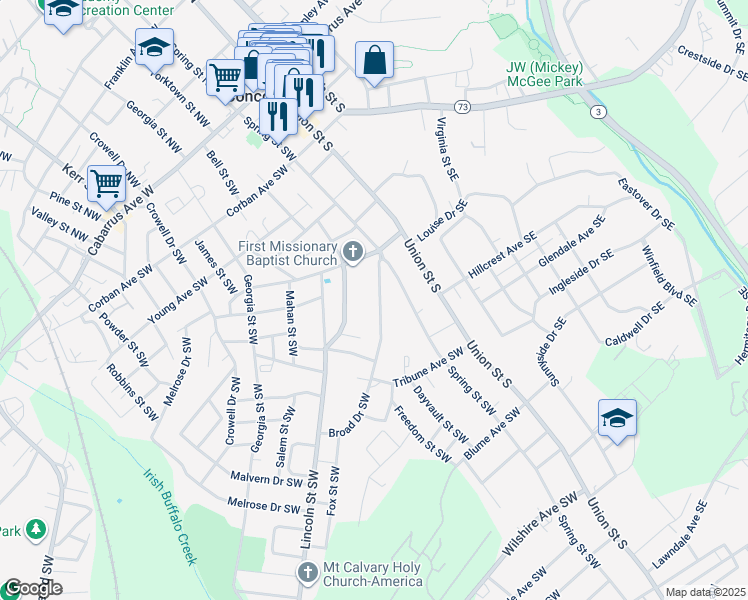 map of restaurants, bars, coffee shops, grocery stores, and more near 244 Broad Drive Southwest in Concord