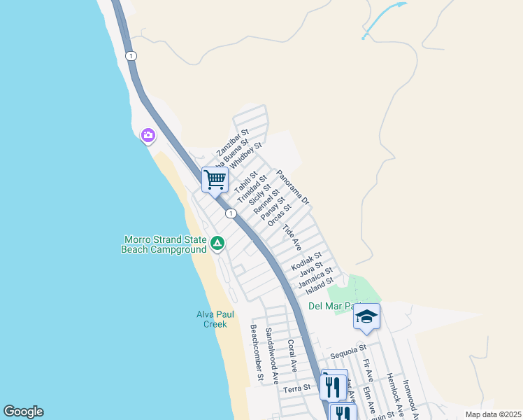 map of restaurants, bars, coffee shops, grocery stores, and more near 380 Rennel Street in Morro Bay