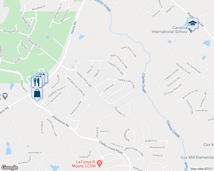 map of restaurants, bars, coffee shops, grocery stores, and more near 632 Lorain Ave NW in Concord
