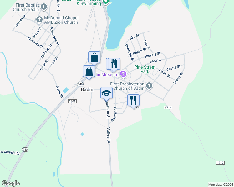 map of restaurants, bars, coffee shops, grocery stores, and more near 31 Boyden St in Badin