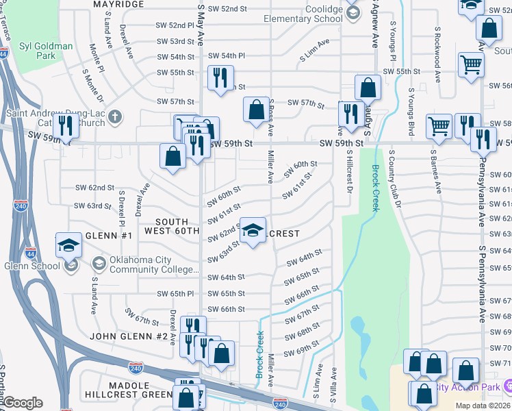 map of restaurants, bars, coffee shops, grocery stores, and more near 2706 Southwest 61st Street in Oklahoma City